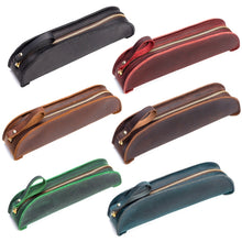 Load image into Gallery viewer, W-T18 Vintage Handmade Genuine Leather Zipper Pencil Case, Black, Brown, Wine Red, Coffee, Ink Green, Blue