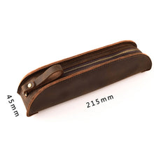 Load image into Gallery viewer, W-T18 Vintage Handmade Genuine Leather Zipper Pencil Case, Black, Brown, Wine Red, Coffee, Ink Green, Blue