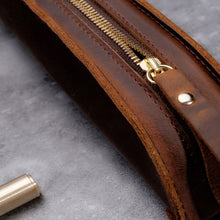 Load image into Gallery viewer, W-T18 Vintage Handmade Genuine Leather Zipper Pencil Case, Black, Brown, Wine Red, Coffee, Ink Green, Blue