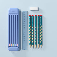 Load image into Gallery viewer, 4 in 1 Pencil Eraser Ruler Stationery Box, Athens Blue, Light Pink, Transparent Blue Green