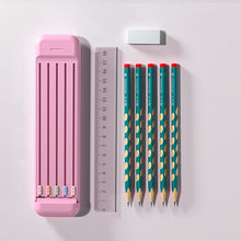Load image into Gallery viewer, 4 in 1 Pencil Eraser Ruler Stationery Box, Athens Blue, Light Pink, Transparent Blue Green