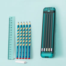 Load image into Gallery viewer, 4 in 1 Pencil Eraser Ruler Stationery Box, Athens Blue, Light Pink, Transparent Blue Green