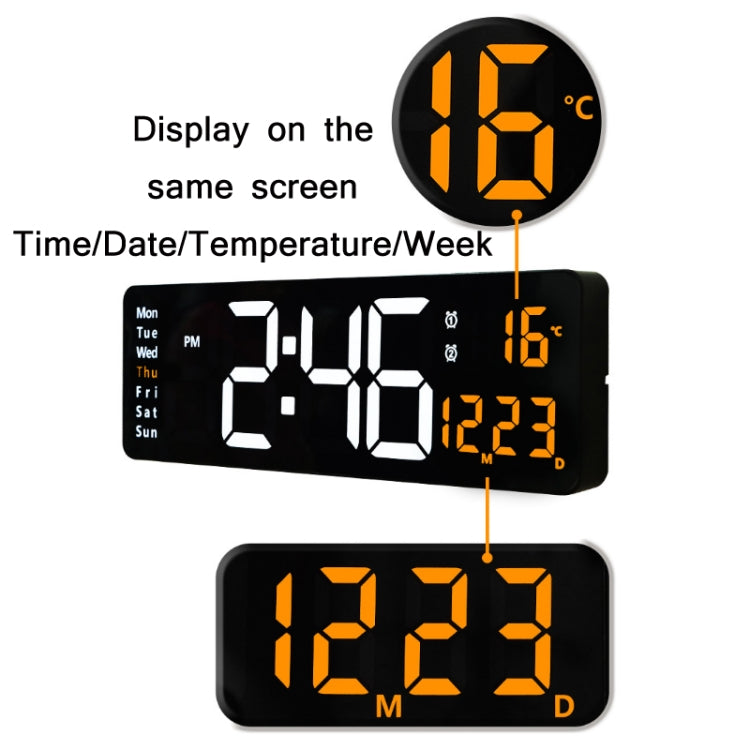 6626 Living Room Wall-Mounted Large Screen Display LED Digital Clock, 16 Inch White Temperature, 16 Inch Orange Temperature, 16 Inch Green Temperature, 16 Inch Blue Temperature