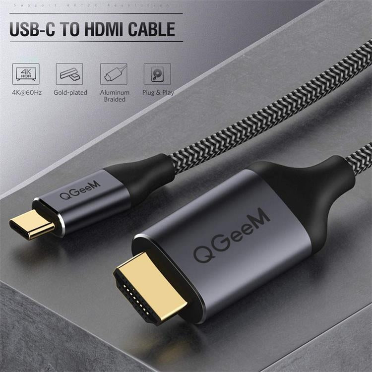 QGeeM QG-UA09 Type-C To HDMI Cable, 1.2m, 1.8m, 3m