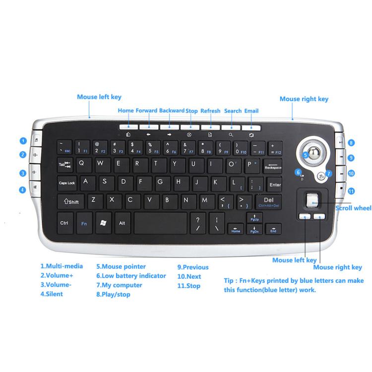 MY-10 2.4G 78 Keys 1200 DPI Mini Wireless Trackball Keyboard Wireless Keyboard And Mouse Set