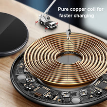 Load image into Gallery viewer, 15W Metal Round Wireless Charger Smart Fast Charge, Black + Black Surface, Silver + White Surface, Red + Black Surface, Gold + White Surface, Mirror Black, Mirror White