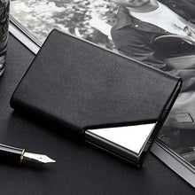 Load image into Gallery viewer, Men Leather Stainless Steel Business Card Clamp, Black, Brown, Grey, Apricot