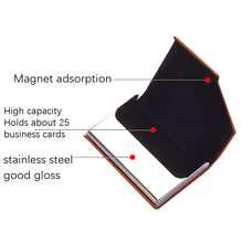 Load image into Gallery viewer, Men Leather Stainless Steel Business Card Clamp, Black, Brown, Grey, Apricot