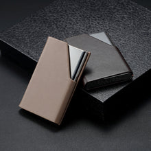 Load image into Gallery viewer, Men Leather Stainless Steel Business Card Clamp, Black, Brown, Grey, Apricot