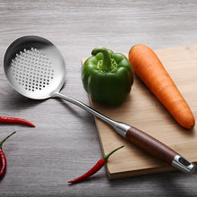 Load image into Gallery viewer, 304 Stainless Steel Wooden Handle Kitchenware Kitchen Equipment, Style:, Fried Spatula, Soup Spoon, Slotted Spoon, Slotted Shovel, Noodle Scoop, Rice Spoon