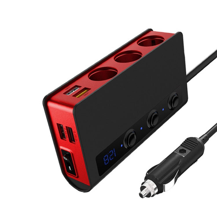 TR24 3 In 1 Car Cigarette Lighter Independent Switch Charger, TR24 (Black), TR24 (Black Red)