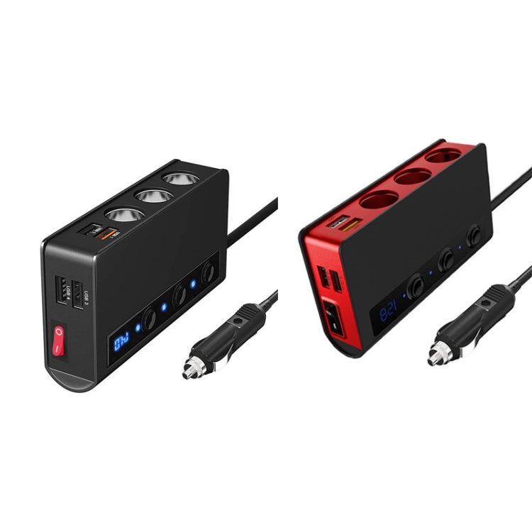TR24 3 In 1 Car Cigarette Lighter Independent Switch Charger, TR24 (Black), TR24 (Black Red)