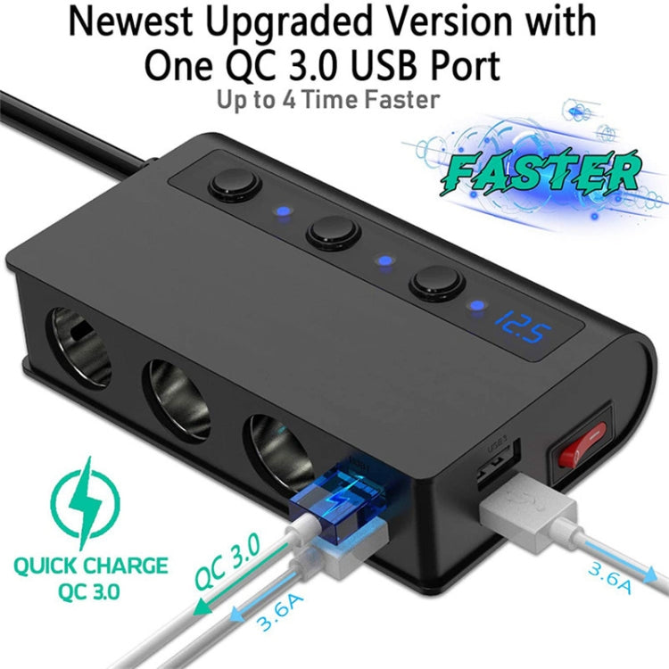 TR24 3 In 1 Car Cigarette Lighter Independent Switch Charger, TR24 (Black), TR24 (Black Red)