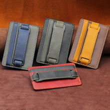 Load image into Gallery viewer, 2 PCS Leather Phone Card Sleeve Back Sticker Wrist Pull Strap Holder, Card Sleeve Black, Card Sleeve Brown, Card Sleeve Blue, Card Sleeve Red