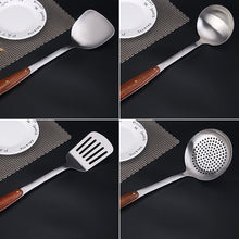 Load image into Gallery viewer, 304 Stainless Steel Wooden Handle Kitchenware Home Kitchen Equipment, Style:, Fried Spatula, Soup Spoon, Slotted Shovel, Slotted Spoon