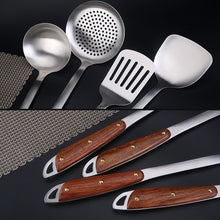 Load image into Gallery viewer, 304 Stainless Steel Wooden Handle Kitchenware Home Kitchen Equipment, Style:, Fried Spatula, Soup Spoon, Slotted Shovel, Slotted Spoon