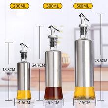 Load image into Gallery viewer, Stainless Steel Glass Oil Bottle Kitchen Pressed Seasoning Bottle, 200ml, 300ml, 500ml