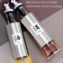 Load image into Gallery viewer, Stainless Steel Glass Oil Bottle Kitchen Pressed Seasoning Bottle, 200ml, 300ml, 500ml