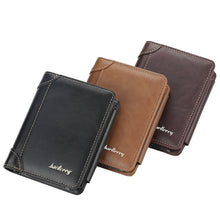 Load image into Gallery viewer, Baellerry D9159 Men Short Tri-Fold Zip Coin Purse Thin Card Holder, Black, Brown, Coffee