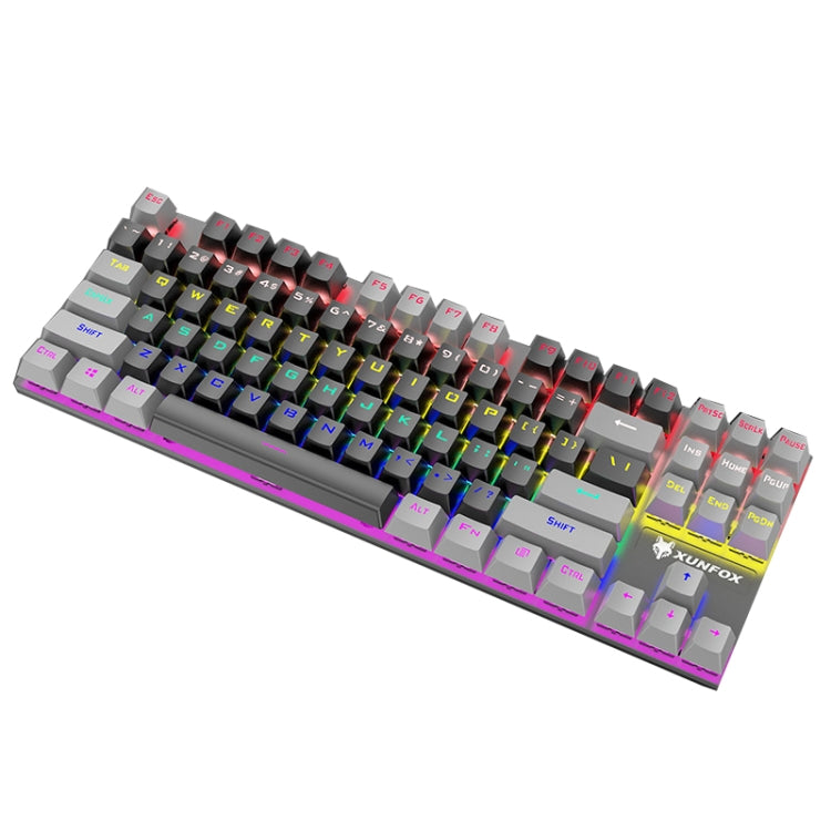 XUNFOX K80 87 Keys Wired Gaming Mechanical Illuminated Keyboard, Cable Length:1.5m, White Yellow, Black Gray, Pink White, Blue White, White Blue, Yellow White, Gray Black