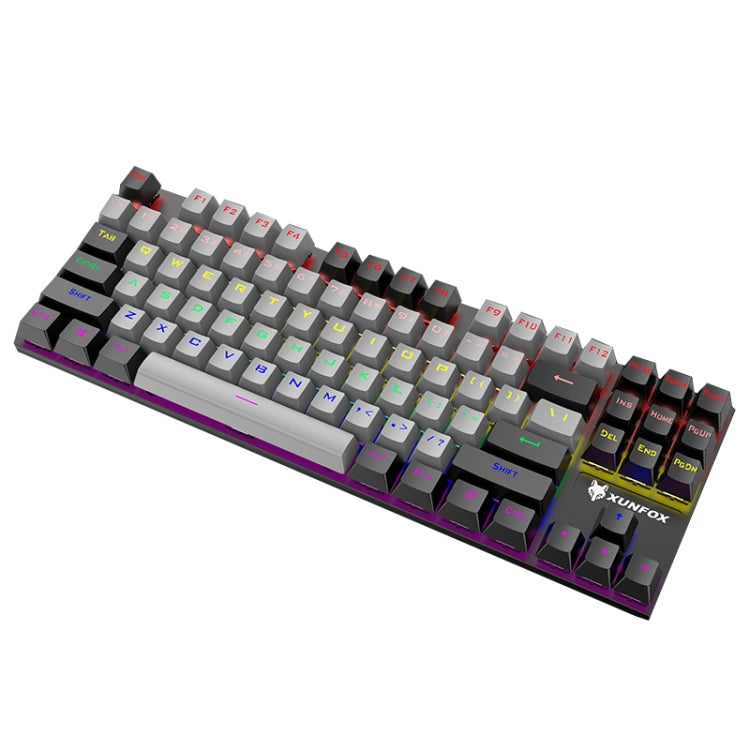XUNFOX K80 87 Keys Wired Gaming Mechanical Illuminated Keyboard, Cable Length:1.5m, White Yellow, Black Gray, Pink White, Blue White, White Blue, Yellow White, Gray Black