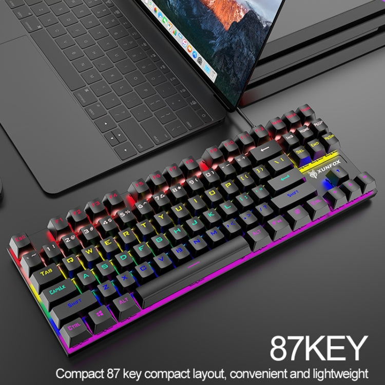XUNFOX K80 87 Keys Wired Gaming Mechanical Illuminated Keyboard, Cable Length:1.5m, White Yellow, Black Gray, Pink White, Blue White, White Blue, Yellow White, Gray Black