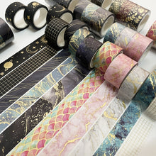 Load image into Gallery viewer, 3 Rolls / Set 8958 5m Paper Bronzing Wallet Tape Set, Marble, Water Ripple, Gilt Pattern, Three-color Plaid, Star Sea, Cloud Pattern, Broken Leaves Pattern, Treasure Phase Pattern