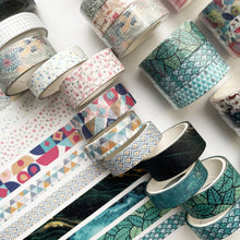 Load image into Gallery viewer, 3 Sets/9 Rolls 4585 3m Paper Bronzing Hand Account Tape Set, Rainbow Geometry, Emerald Green, Flower Leaves, Blues, Golden, Magic, Graffiti, Small Latches, Small Bits, Starry Sky