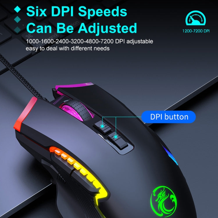 IMICE T70 8-Button 7200DPI RGB Lighting Programmable Wired Gaming Mouse, Cable Length: 1.8m, T70