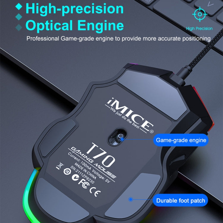 IMICE T70 8-Button 7200DPI RGB Lighting Programmable Wired Gaming Mouse, Cable Length: 1.8m, T70