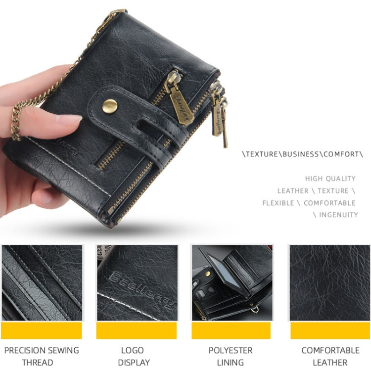 Baellerry  Short Wallet Double Zipper Tri-Fold Wallet For Men, Baellerry Khaki, Baellerry Black, Baellerry Brown