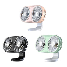 Load image into Gallery viewer, F211 Car Double Head With Led Electric Fan Car Air Outlet Instrument Panel USB Mini Fan, Black, Pink, Green