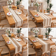 Load image into Gallery viewer, Cotton and Linen Woven Colorblock Tassel Striped Rhombus Table Runner, 30x120cm, 30x140cm, 30x160cm, 30x180cm, 30x200cm, 30x220cm, 30x240cm, 30x275cm, 30x300cm, 30x50cm