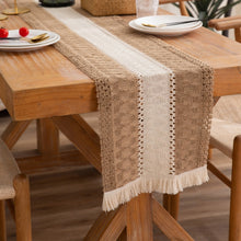 Load image into Gallery viewer, Cotton and Linen Woven Colorblock Tassel Striped Rhombus Table Runner, 30x120cm, 30x140cm, 30x160cm, 30x180cm, 30x200cm, 30x220cm, 30x240cm, 30x275cm, 30x300cm, 30x50cm