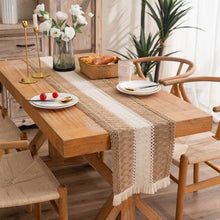 Load image into Gallery viewer, Cotton and Linen Woven Colorblock Tassel Striped Rhombus Table Runner, 30x120cm, 30x140cm, 30x160cm, 30x180cm, 30x200cm, 30x220cm, 30x240cm, 30x275cm, 30x300cm, 30x50cm