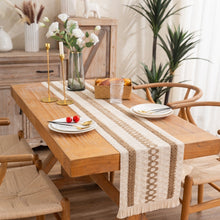 Load image into Gallery viewer, Cotton and Linen Woven Colorblock Tassel Striped Rhombus Table Runner, 30x120cm, 30x140cm, 30x160cm, 30x180cm, 30x200cm, 30x220cm, 30x240cm, 30x275cm, 30x300cm, 30x50cm