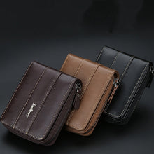 Load image into Gallery viewer, Baellerry Men Short Wallet Buckle Multi-card Coin Purse Tri-fold Zip Wallet, Black, Light-coffee, Dark Coffee