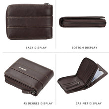 Load image into Gallery viewer, Baellerry Men Short Wallet Buckle Multi-card Coin Purse Tri-fold Zip Wallet, Black, Light-coffee, Dark Coffee