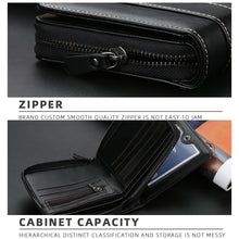 Load image into Gallery viewer, Baellerry Men Short Wallet Buckle Multi-card Coin Purse Tri-fold Zip Wallet, Black, Light-coffee, Dark Coffee