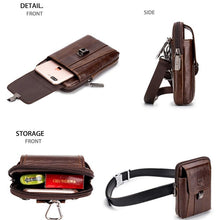 Load image into Gallery viewer, BULL CAPTAIN Multifunctional Leather Mobile Phone Small Waist Bag For Men, Horizontal Brown, Horizontal Black, Vertical Brown, Vertical Black