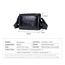 Load image into Gallery viewer, BULL CAPTAIN Leather Shoulder Messenger Bag For Men, Cool Black, Brown, Smog Blue, Dark Night Green