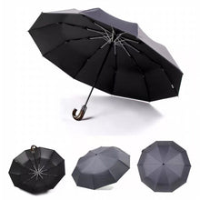 Load image into Gallery viewer, PARACHASE Solid Wood Bending Handle 10 Bone Three Fold Automatic Umbrella, Grey, Black, Navy