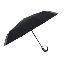 Load image into Gallery viewer, PARACHASE Solid Wood Bending Handle 10 Bone Three Fold Automatic Umbrella, Grey, Black, Navy