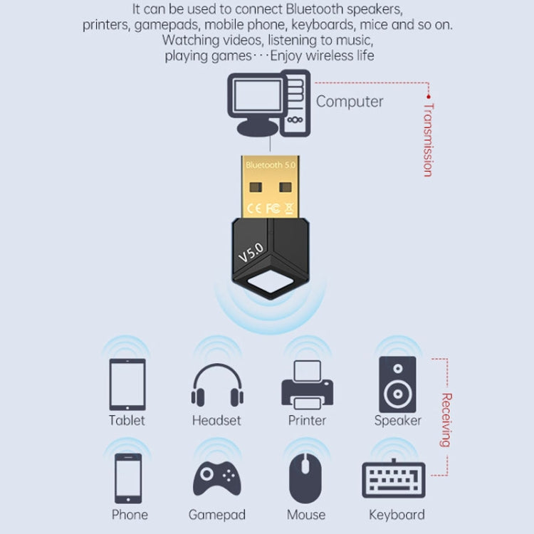 USB Bluetooth Adapter 5.0PC Computer Wireless Audio Receive Transmitter, Color: Black, M25