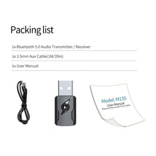 Load image into Gallery viewer, 5.0 Bluetooth Transmitter AUX Receiver USB Dual Output Computer Audio Adapter, M136