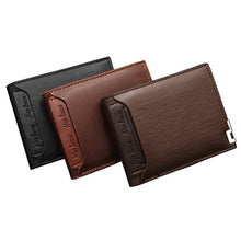 Load image into Gallery viewer, MenBense Short Fashion Leisure Iron Side Pumping Card Clip Wallet, Black, Dark Brown, Light Brown