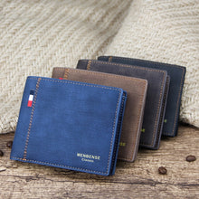 Load image into Gallery viewer, MenBense Frosted PU Short Large Capacity Fashion Retro Three Fold Bag Men Wallet, Black, Navy, Dark Brown, Light-Light