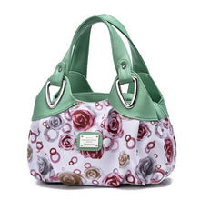 Load image into Gallery viewer, 722 Women Soft Leather Handbag, Green handle Lily, Green Handle Rose, White Handle Green Flower, White Handle Red Flower, White Handle Purple Flower, Black Handle Green Flower, Black Handle Red Flower, Black Handle Purple Flower, White Handle Red Rose ...