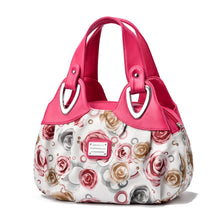 Load image into Gallery viewer, 722 Women Soft Leather Handbag, Green handle Lily, Green Handle Rose, White Handle Green Flower, White Handle Red Flower, White Handle Purple Flower, Black Handle Green Flower, Black Handle Red Flower, Black Handle Purple Flower, White Handle Red Rose ...