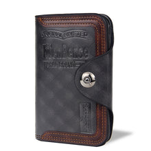 Load image into Gallery viewer, Menbense Short Fashion Leisure Magnetic Buckle Large Capacity 3 Fold Male Wallet, Black, Dark Brown